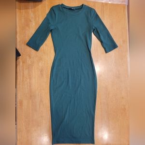 NWOT green ribbed midi Body Con dress